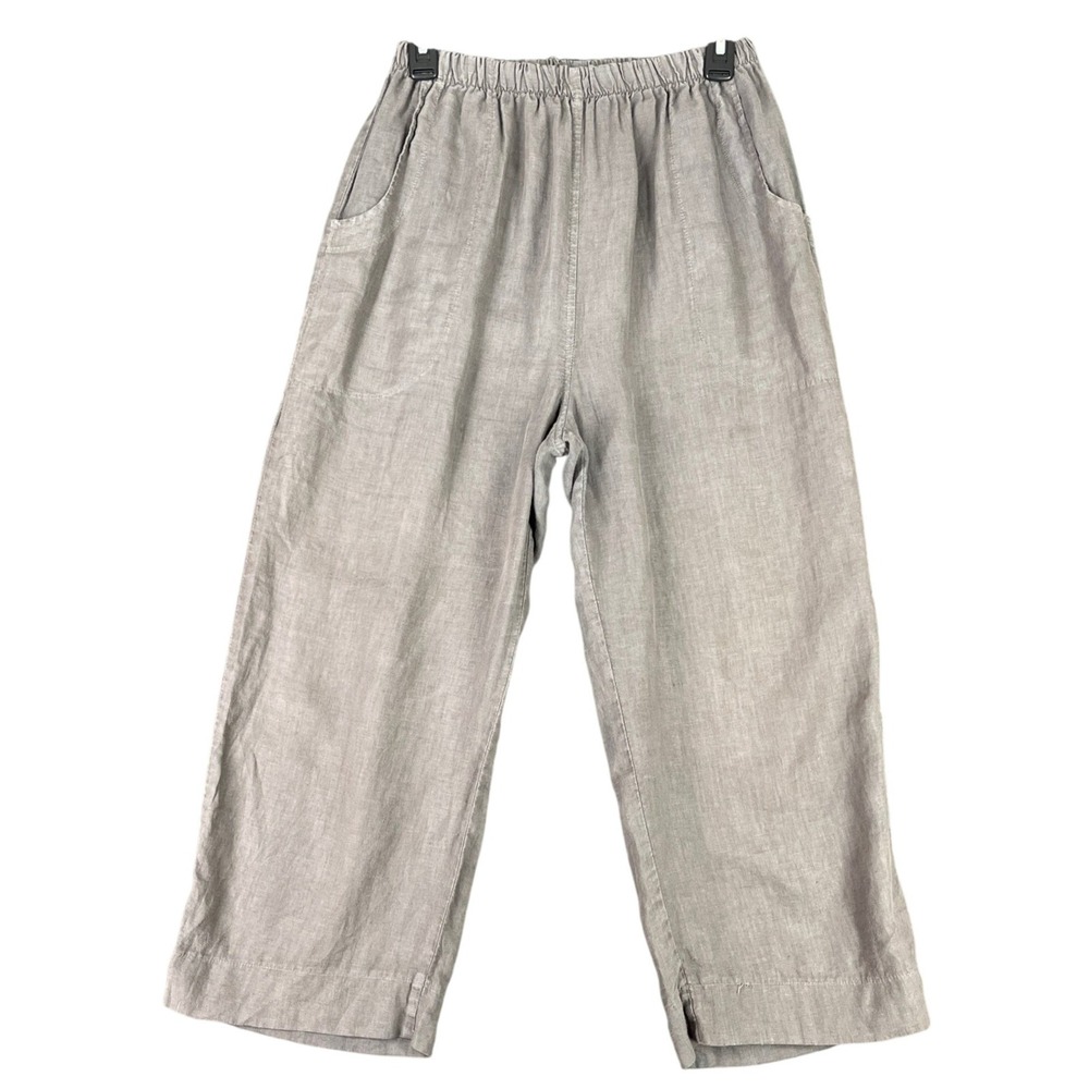 Mosaic USA Wide Leg Linen Pants Women L Elastic Waist Pockets Summer Slit Hem